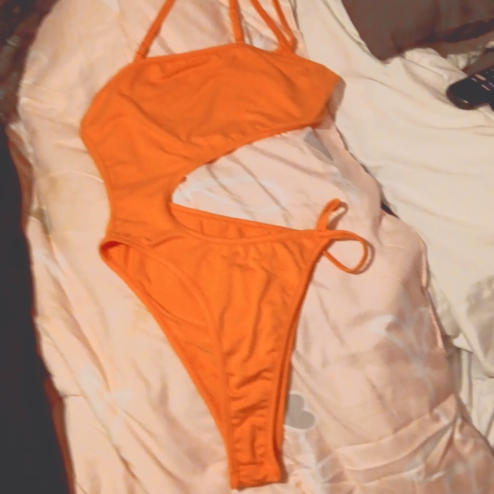 Orange halter snap one piece